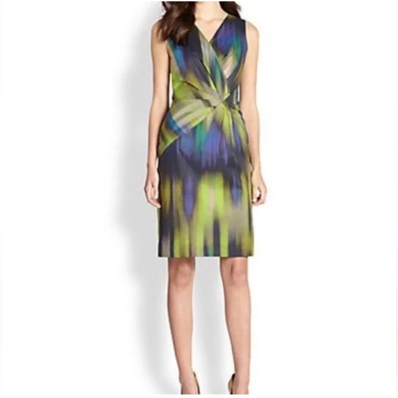 Lafayette 148 New York Dresses & Skirts - Lafayette 148 laurel Watercolor Sleeveless Sheath Dress Pleated Detail